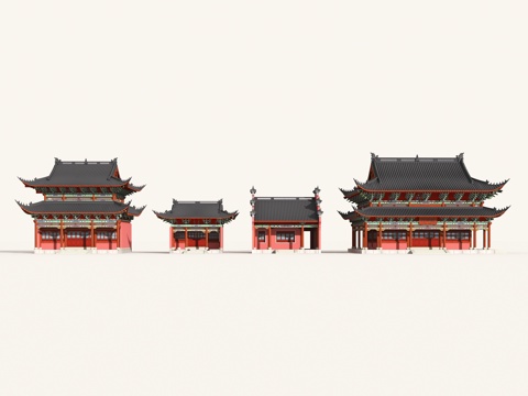  中式古建 彩绘古建 明清彩绘 寺庙大殿3d模型 
