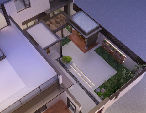  现代别墅花园景观3d模型 