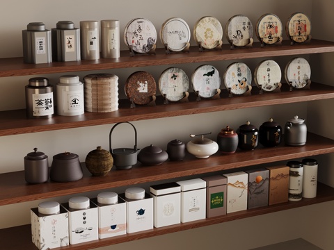  新中式茶具 茶壶 茶杯 茶叶 摆件su模型 