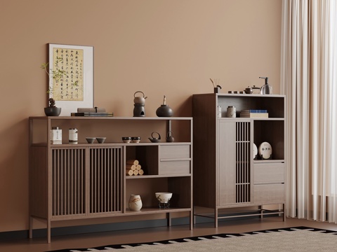  新中式茶柜 茶水柜 茶具 茶壶3d模型 