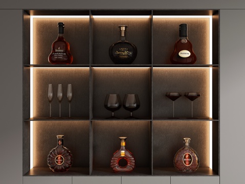  现代酒摆件 酒杯su模型 