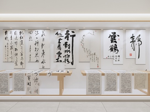  新中式字画橱窗su模型 
