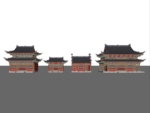  中式古建 彩绘古建 明清彩绘 寺庙大殿su模型 