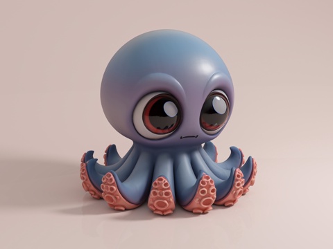  章鱼鱿鱼 卡通海洋生物 动漫风格 手办摆件 动物雕塑 手办摆3d模型 