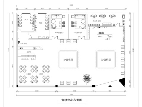  现代售楼中心平面布局图cad施工图 