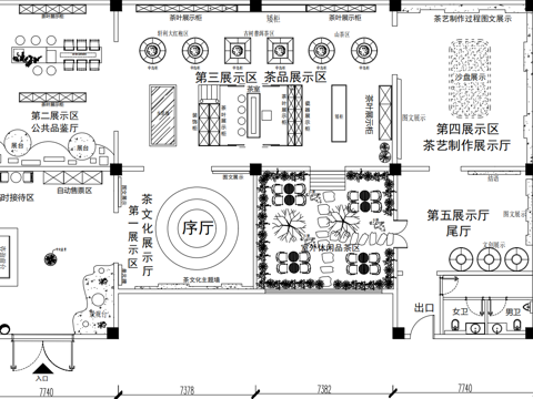  茶文化展厅平面图cad施工图 