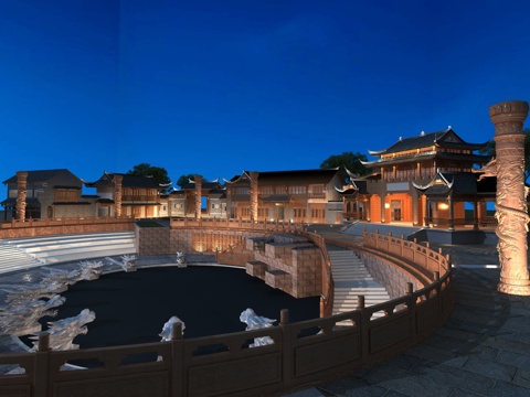  古建 龙 商业街 中式建筑 小镇3d模型 