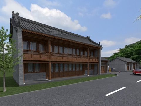  古建 停车场 中式建筑3d模型 