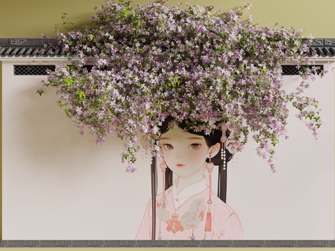  新中式藤蔓花墙3d模型 