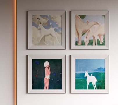  现代极简装饰画 侘寂中古风挂画 奶油风装饰画 意式挂画 黑白3d模型 
