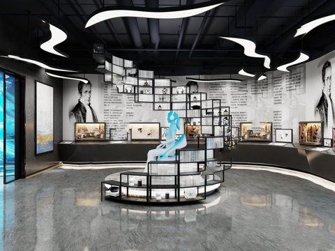  现代艺术展厅 美术展厅 文化展厅 艺术装置 展墙su模型 