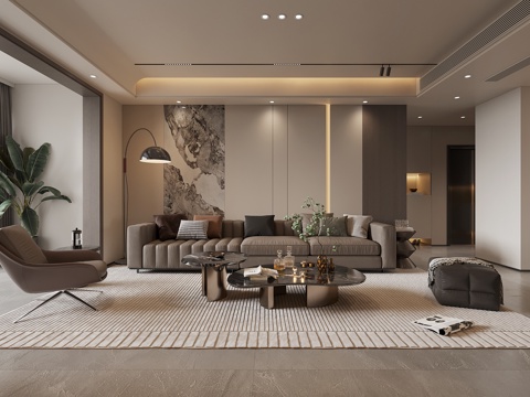  现代 客厅餐厅 极简  电视背景 沙发餐桌组合3d模型 