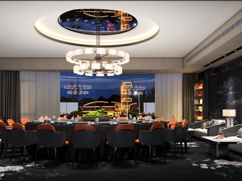  新中式餐厅包厢3d模型 