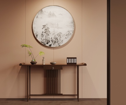  新中式端景台 墙饰 绿植摆件3d模型 
