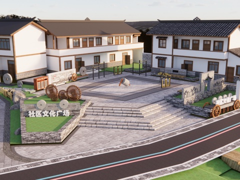  现代社区文化广场美丽乡村广场景观 乡村文化建设 健身运动中心3d模型 