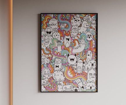  现代极简装饰画 侘寂中古风挂画 奶油风装饰画 意式挂画 黑白su模型 
