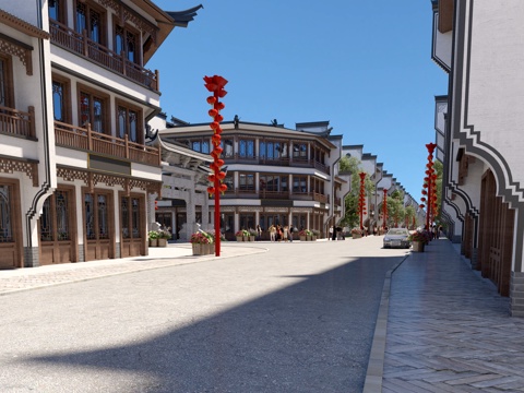  古建 小镇 商业街 中式建筑3d模型 