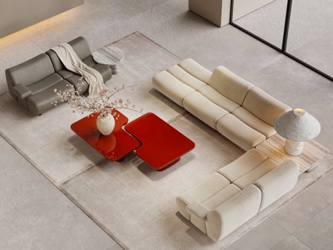 Poliform ERNEST 沙发茶几组合 竹节沙发su模型