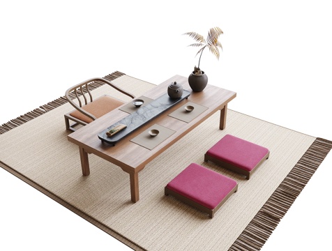  现代榻榻米茶桌椅 茶桌 茶具 茶椅su模型 