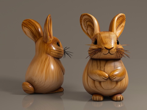  兔子宠物 动物雕塑 生肖摆件 木雕摆件 雕刻雕像 艺术摆件3d模型 