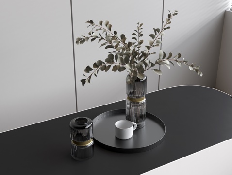  装饰绿植 花瓶绿植摆件 茶盘摆件 水杯3d模型 