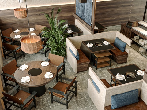  现代云南野生菌火锅店 侘寂风圆桌椅3d模型 