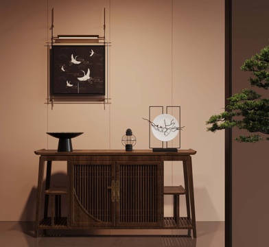  新中式玄关柜 端景柜 端景台 挂画3d模型 