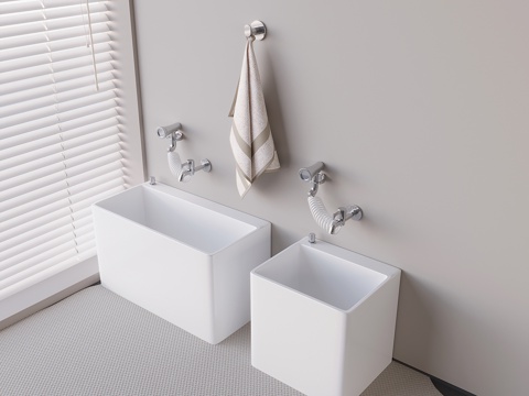  拖把池拖布墩布池 水龙头喷枪冲洗器su模型 