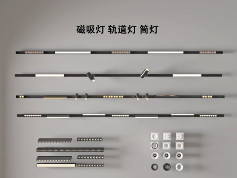  现代磁吸灯轨道灯 筒灯射灯组合3d模型 