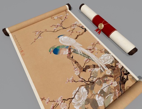  花鸟画卷3d模型 