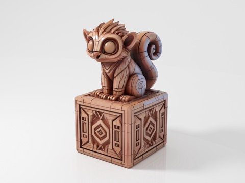  獴狐 卡通动物 木雕雕刻 石雕雕像 图腾印章 立体图腾 玛雅3d模型 