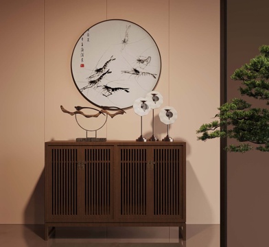  新中式玄关柜 端景柜 端景台 挂画3d模型 