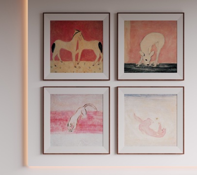  现代极简装饰画 侘寂中古风挂画 奶油风装饰画 意式挂画 黑白3d模型 