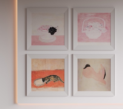  现代极简装饰画 侘寂中古风挂画 奶油风装饰画 意式挂画 黑白3d模型 