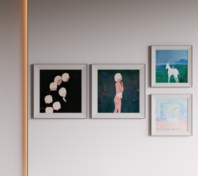  现代极简装饰画 侘寂中古风挂画 奶油风装饰画 意式挂画 黑白3d模型 