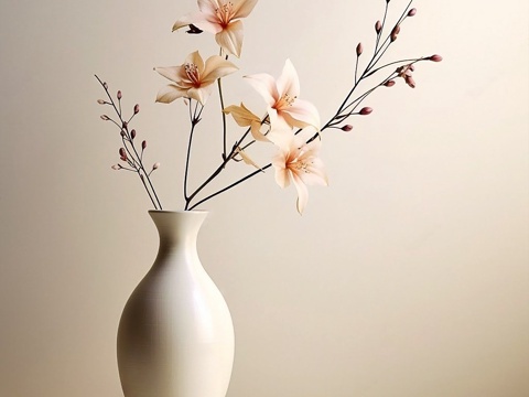  新中式花瓶 花 现代绿植 花瓶 插花花艺 花瓶3d模型 