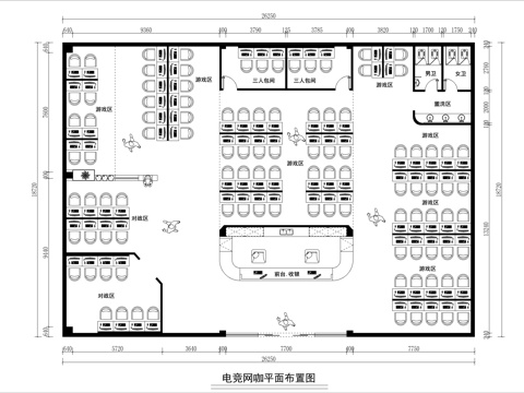  现代电竞网咖平面布置图cad施工图 