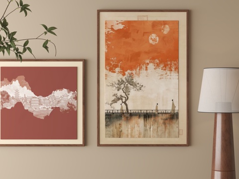 新中式禅意挂画su模型 