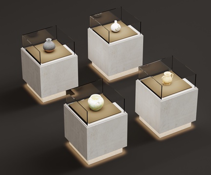  现代展柜 陶瓷文物展柜su模型 