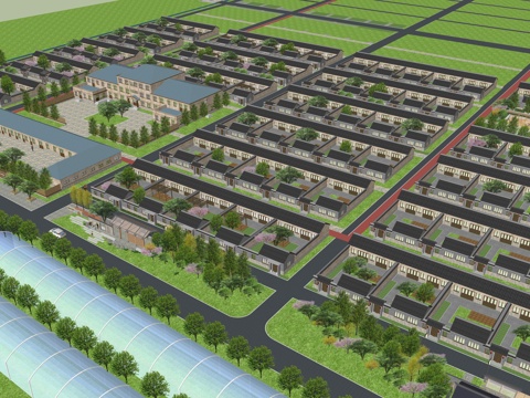  现代新农村 大棚蔬菜 广场景观 农村建筑su模型 