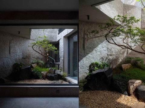  新中式日式景观小品 天井石头造景庭院 室内造景 室3d模型 