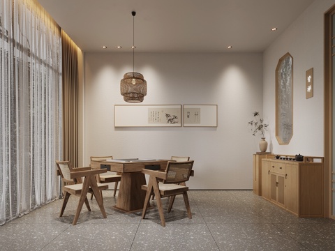  新中式棋牌室 麻将室 茶水柜su模型 