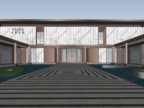  新中式售楼处 售楼部景观 会所建筑 展馆建筑su模型 