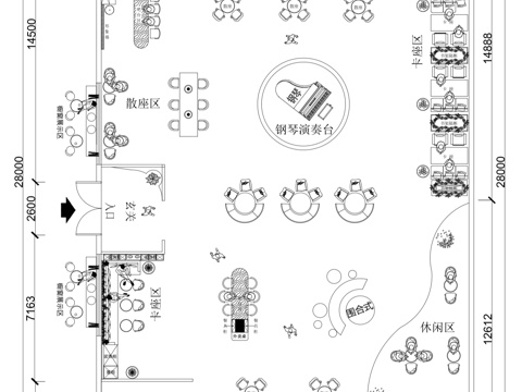  咖啡厅平面布局图 咖啡厅平面图 立面图cad施工图 