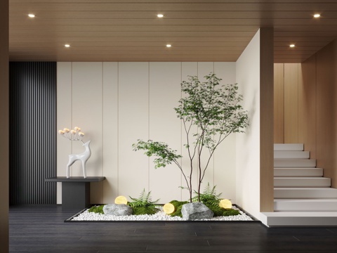  现代室内景观造景 景观造景 景观植物 苔藓景观su模型 