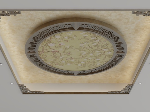  新中式天花吊顶3d模型 