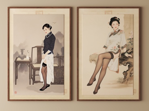  新中式禅意挂画su模型 