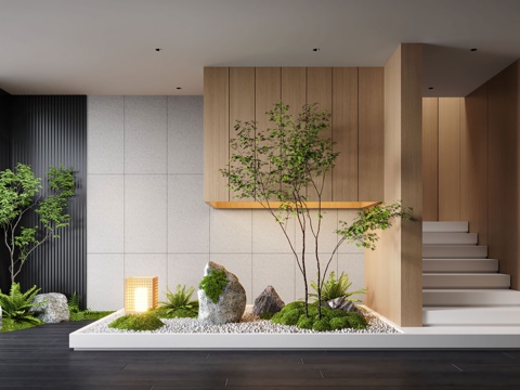  现代室内景观造景 景观造景 景观植物 苔藓景观su模型 