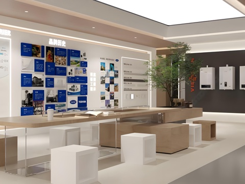  现代家居专卖店 装修公司材料展厅 色板柜色斑墙 材料展厅su模型 