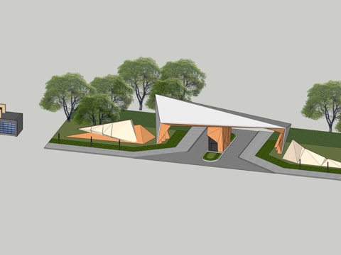  住宅小区公园大门su模型 